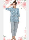 Sky Blue Colour MESMORA MF Night Wear Cotton Top With Bottom Heavy Night Suit Collection 2537